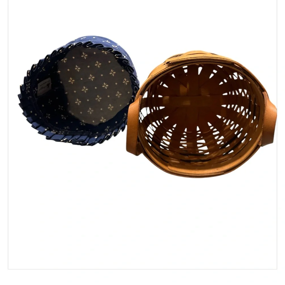 LONGABERGER Round Leather Handles Basket with Fabric Protector 7”wide x3…